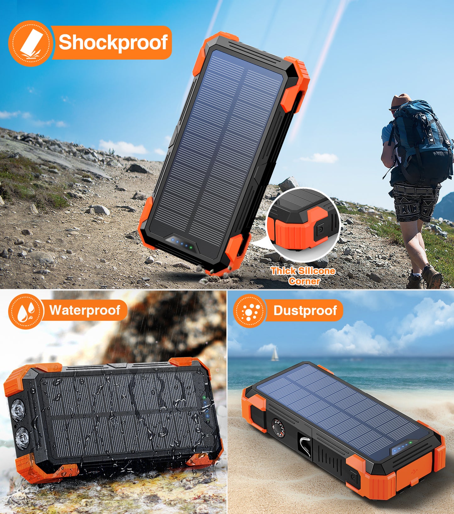 PN-W33A Power Bank Wireless Solar Charger 42800mAh Built in 4 Cables and Thermometer 15W Fast Charging