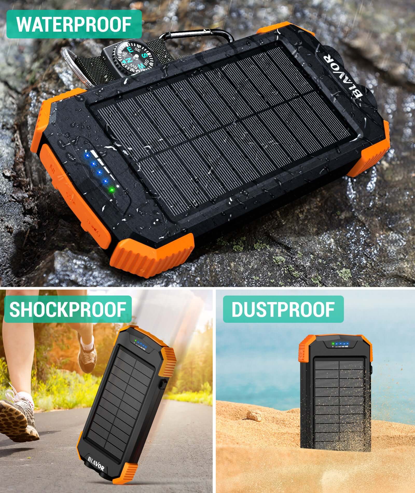 BLAVOR Solar Power Bank PN-W05 with dual flashlight compass