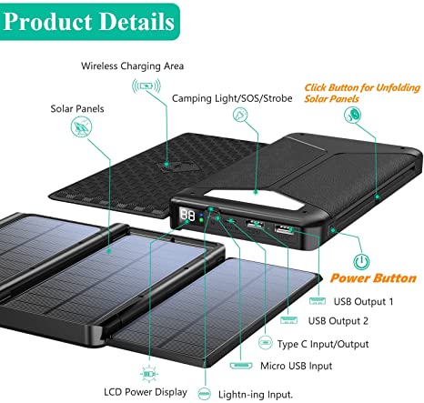 PN-W21 Solar power bank, foldable solar panel charger 10000 mAh - Blavor