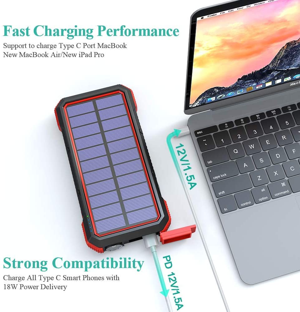 PN-W12 18W Fast Charging Solar Power Bank,20,000mAh - Blavor