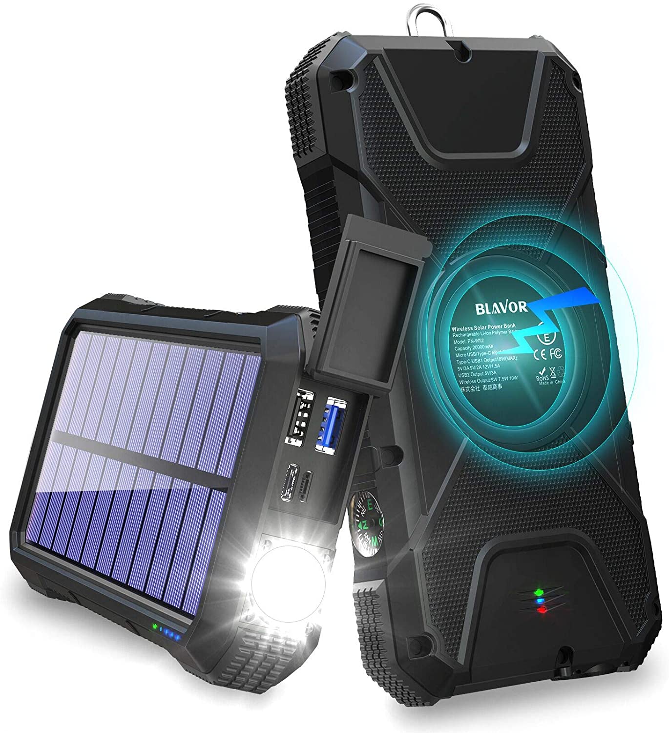 PN-W12 18W Fast Charging Solar Power Bank,20,000mAh