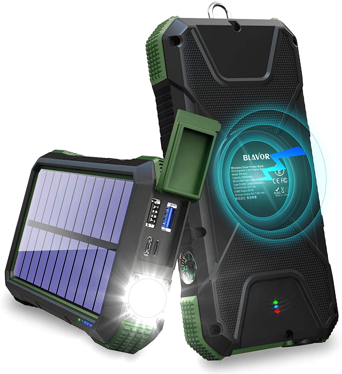 PN-W12 18W Fast Charging Solar Power Bank,20,000mAh - Blavor