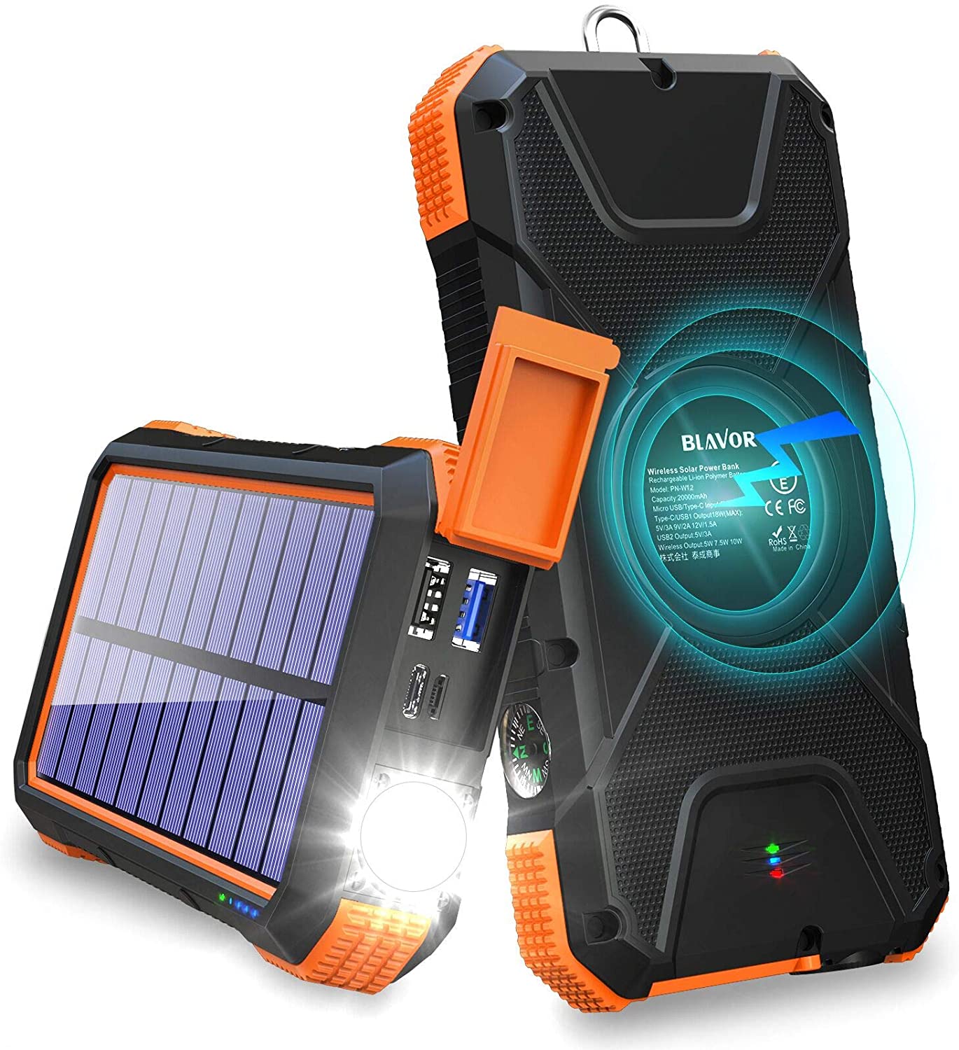 PN-W12 18W Fast Charging Solar Power Bank,20,000mAh - Blavor