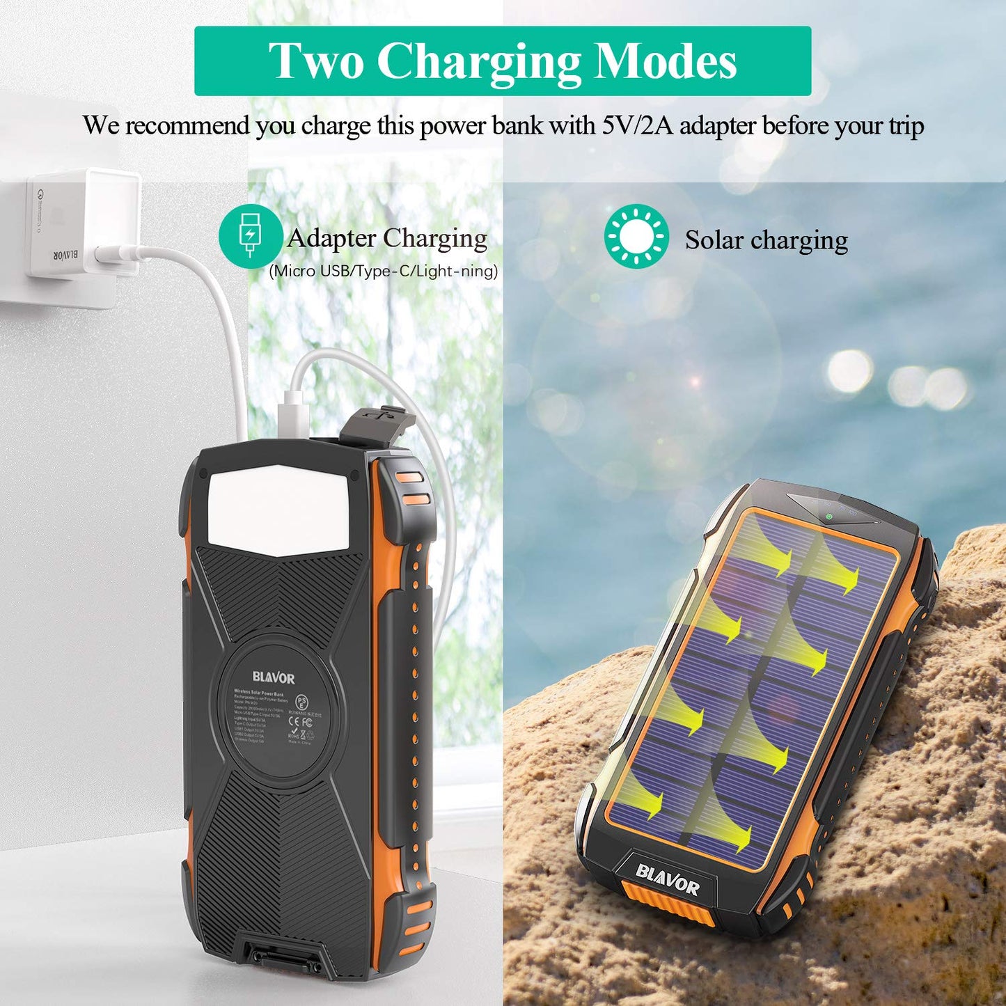 PN-W20 Wireless Solar Power Bank 20000mAh - Blavor